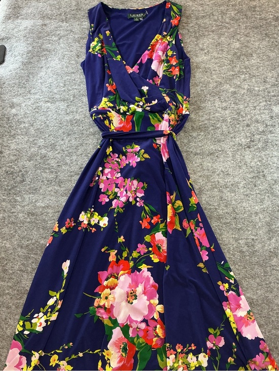 Ralph Lauren Dresses & Skirts - Ralph Lauren Navy Floral Wrap Maxi Dress with Pink & Yellow Blooms Size 10